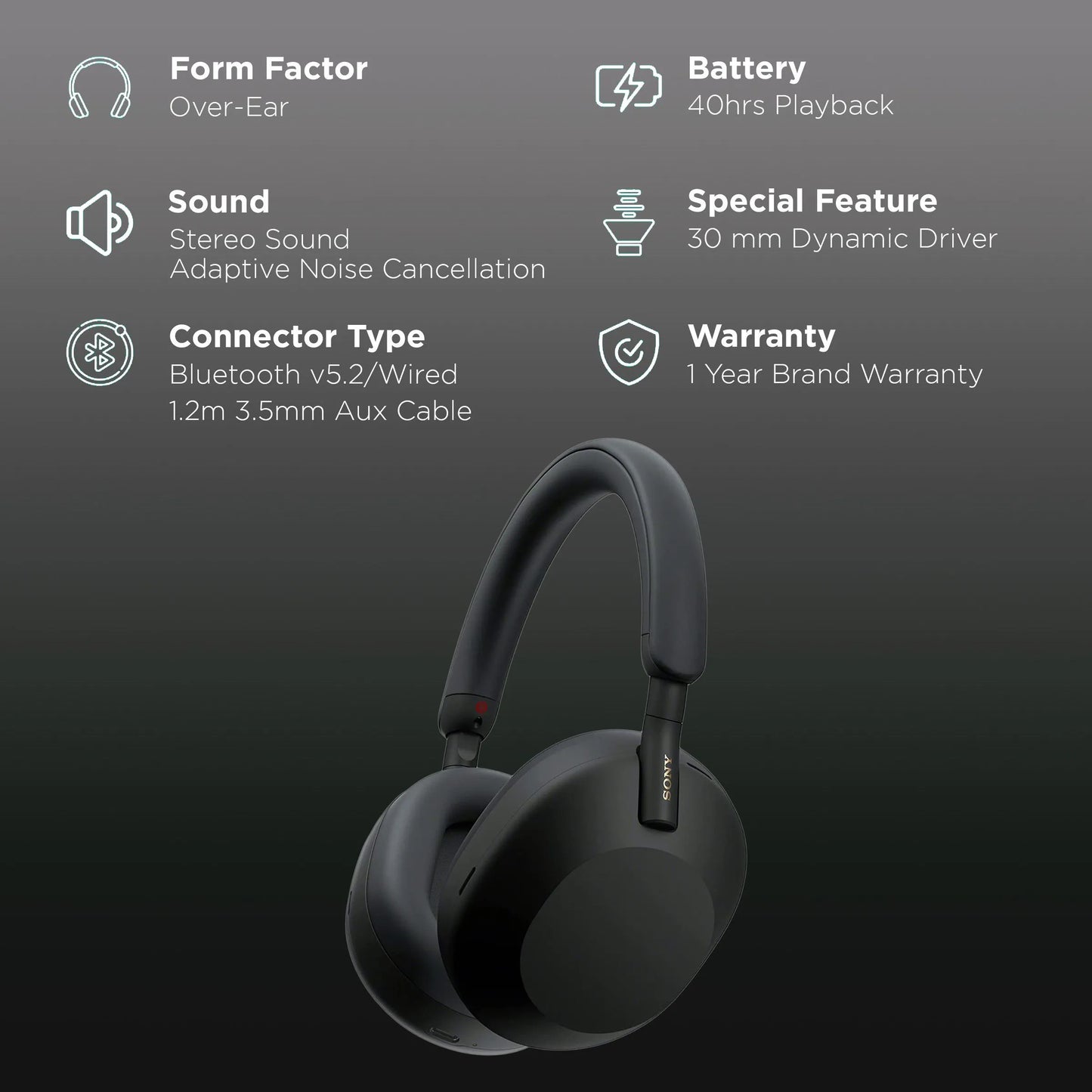 SONY WH-1000XM5 Bluetooth Headphone with Mic BLACK (Brand New)