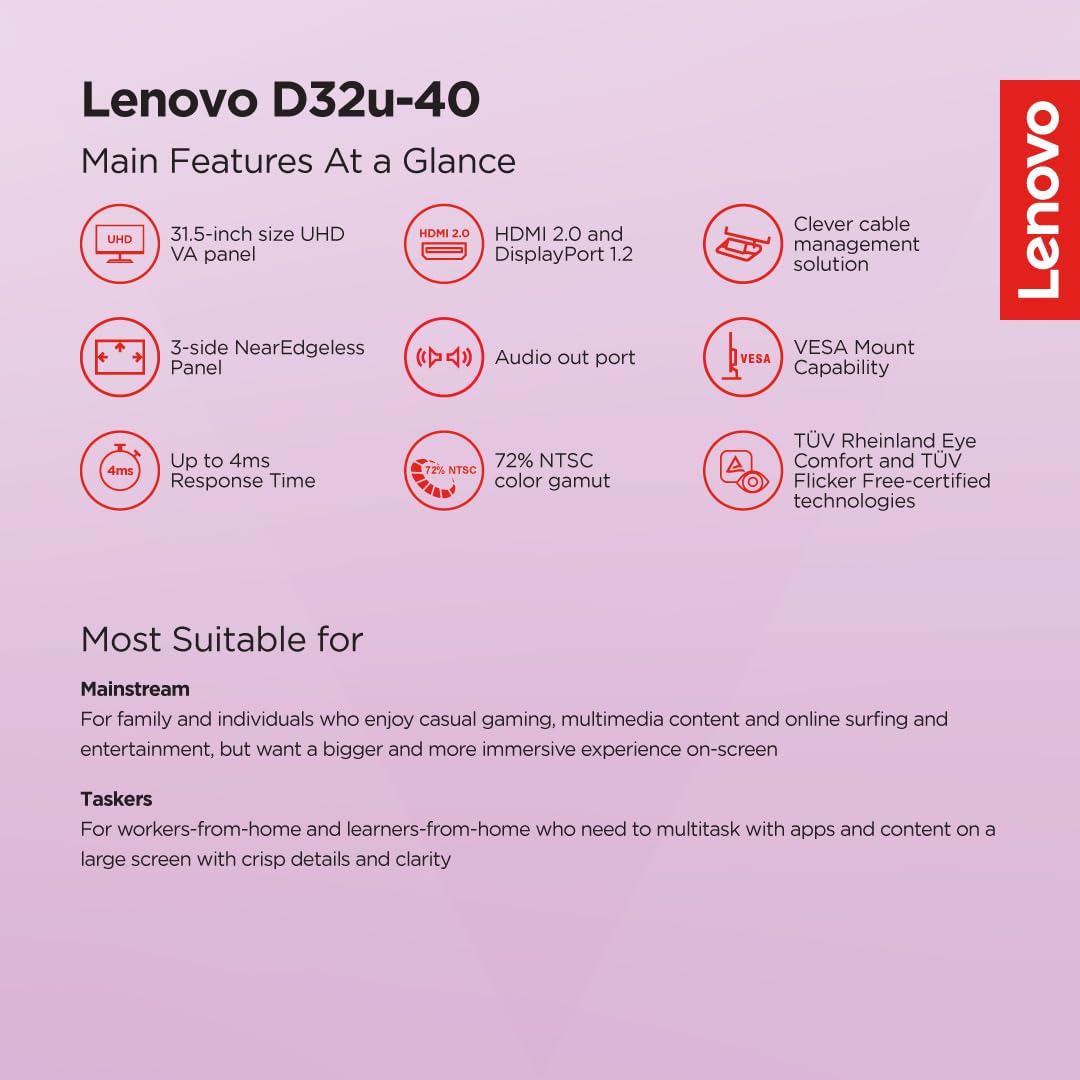 Lenovo D32u-40 D-Series 32 inch (80cm), 3840×2160 4K Ultra HD Monitor (Pre Owned)